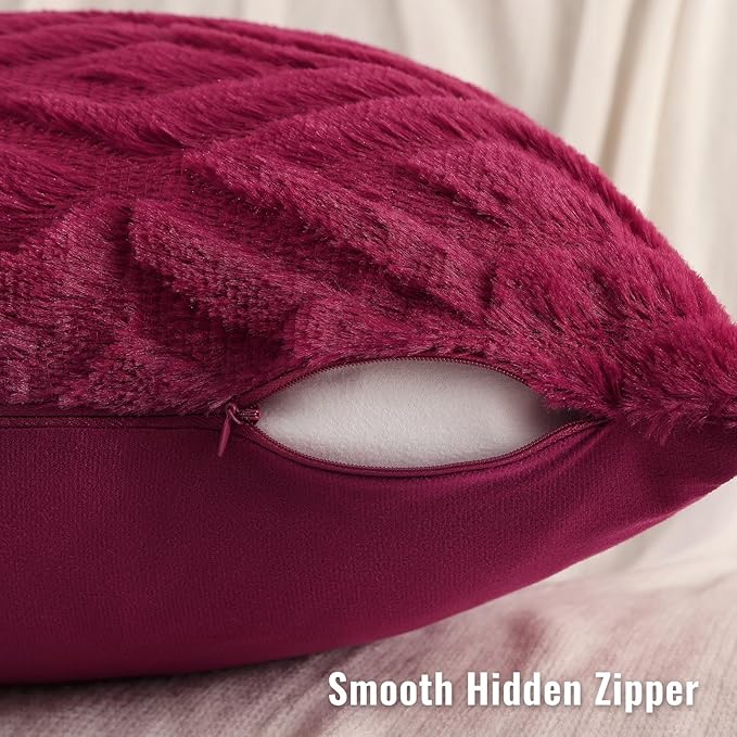 decorUhome Christmas Couch Throw Pillow Covers 12x20 Set of 2, Decorative Soft Plush Faux Wool Lumbar Neutral Accent Pillow Covers for Bed Sofa Living Room, Burgundy