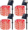 JMEXSUSS 4 Pack 400 LED 132FT Red Solar Fairy Lights Outdoor Waterproof, 8 Modes Copper Wire Solar String Lights for Outside Patio Garden Christmas Decorations
