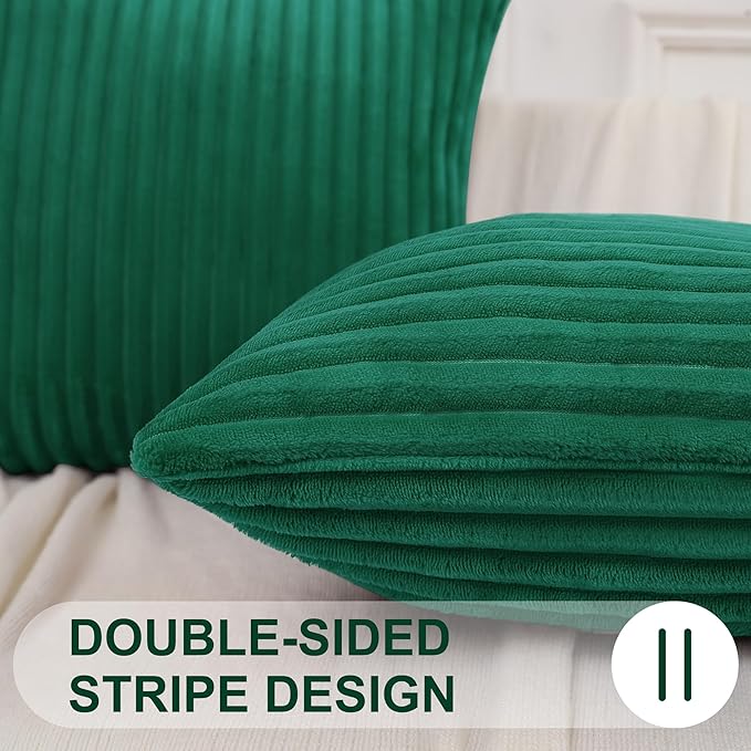 Simmore Decorative Throw Pillow Covers 16x16 Set of 2, Soft Natural Plush Flannel Double-Sided Fluffy Couch Pillow Covers for Sofa Living Room, Green