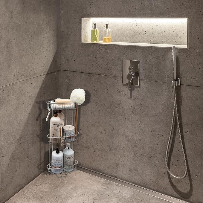 ToiletTree Products Stainless Steel Floor Shower Caddy - Corner Caddy Shelf for Bathroom and Bath Storage - Rust-Proof Caddy for Shampoo, Soap, and More