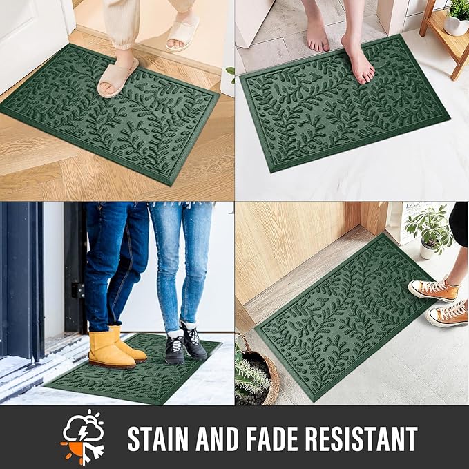 Front Door Mat, Absorbent Dirt Trapping Welcome Door Mat Indoor Outdoor, Non Slip Entry Mat, Indoor Outdoor Door Mats, Fade Resistant, Low Profile Doormat for Entryway, 29×17, Green