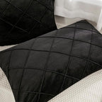 JAUXIO Diamond Pinch Pleated Crystal Velvet Pillowcases 2 Pack Solid Pintuck Throw Cushion Cover for Home Decor Hidden Zipper Closure (Black, Standard)