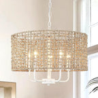 Rattan Chandelier 5-Light Farmhouse Boho Pendant Light Fixture for Dining Room Brown and White Woven Chandeliers for Ceiling Light,Bedroom,Living Room,Foyer,Kitchen Island,Coastal,Stairway,Hallway