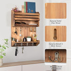 Key Holder, Wall Mounted Mail Organizer, Keys Holder on Wall with 9 Key Hooks, Light Brown
