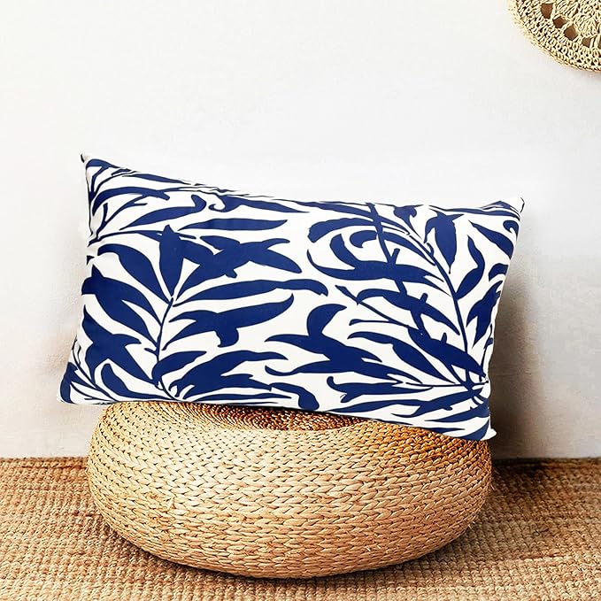 Decorative Throw Pillow Covers Set of 2 Blue Pillow Covers 12x20 inch Short Plush Couch Throw Pillow Cases Floral Throw Pillows,Farmhouse Outdoor Pillow Covers for Sofa Bed Living Room Car