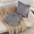 ZLINA Set of 2 Dark Grey Faux Fur Decorative Throw Pillow Covers Fluffy Striped Pillowcase Cushion Covers 24 x 24 Inch Decor Sofa Couch Bedroom