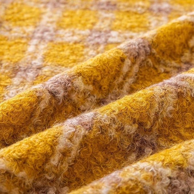 Yellow Plaid Fall Throw Pillow Covers 18x18 Inch Set of 2, Boucle Decorative Pillow Covers,Cozy Fluffy Home Living Room Farmhouse Decor for Sofa Couch Bed