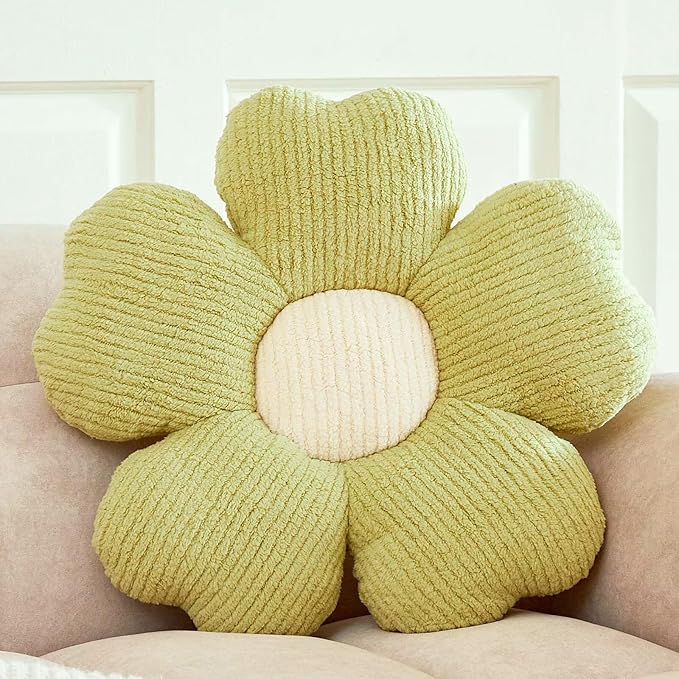 Flower Throw Pillow, Cute Flower Shaped Pillow Decorative Throw Pillow for Bed Couch, Soft Daisy Pillows Floor Seating Cushion Cushions (19.6 Inch Light Green)