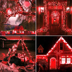 JMEXSUSS 4 Pack 400 LED 132FT Red Solar Fairy Lights Outdoor Waterproof, 8 Modes Copper Wire Solar String Lights for Outside Patio Garden Christmas Decorations