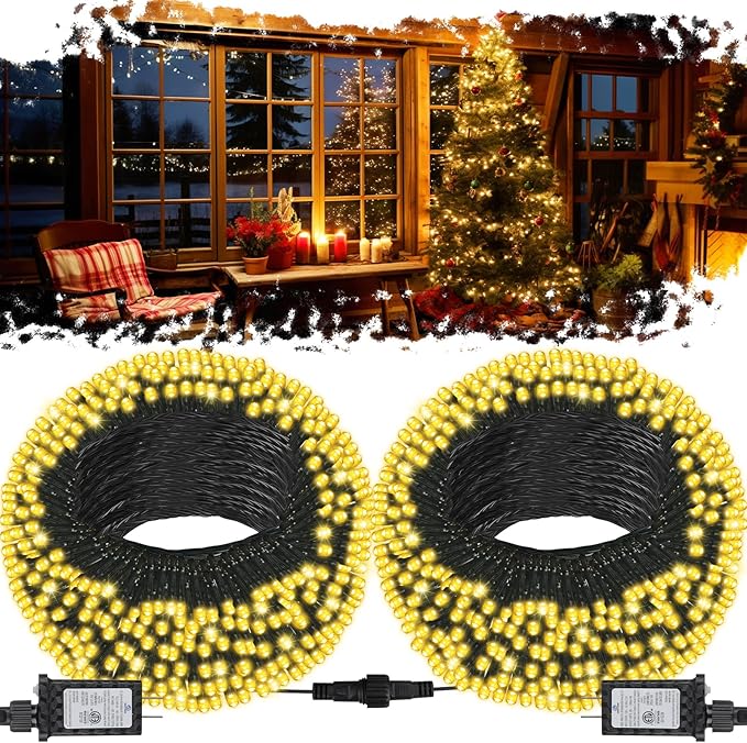 2Pack Connectable Total 132Ft 400 LED Christmas Lights with Timer, Green Wire Fairy Starry String Lights Plug in, 8 Modes and Memory, forIndoor Outdoor Xmas Tree Wedding Party Decoration,Warm White