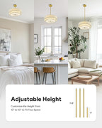 VONLUCE Modern Chandeliers, 18" Drum Chandeliers with 2-Layer Fabric Shade, 4-Light Pendant Light Fixture with E26 Bases, Light Fixture for Dining Room Bedroom Living Room, Linen Shade & Brass Finish