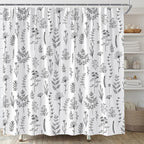 Black White Botanical Shower Curtain Boho Floral Farmhouse Neutral Cute Leaves Plant Retro Flowers Bathroom Curtain Set with Hooks(91" Wx70 H)