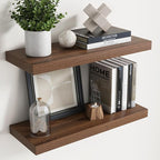Floating Shelves for Wall with Invisible Brackets, Wall Mounted Engineered Wood Shelves with Wood Grain for Living Room, Bedroom, Bathroom, Kitchen Decor and Storage, Oak, 24"L Set of 2, Walnut
