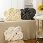 17.7in Knot Pillow Ball, Soft Velvet Decorative Throw Pillow for Couch Sofa, Decor Knotted Square Floor Pillow Cushions for Living Room (White)