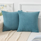 Kevin Textile Throw Pillow Covers Soft Corduroy Decorative Set of 2 Boho Striped Pillow Covers Pillowcases Farmhouse Home Decor for Couch Bed Sofa Living Room 24x24 Inch Light Blue