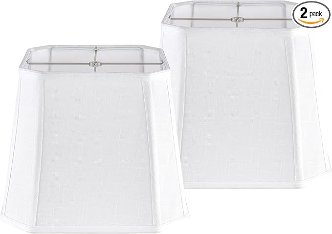 GO&SO 2 Pack White Linen Lamp Shades Square Cut Corners, 10"Top × 13" Bottom × 10.5" High(Spider) Medium Lampshade Replacement for Table Lamp & Floor Lamps Modern,Transitional Style, Easy Assembly