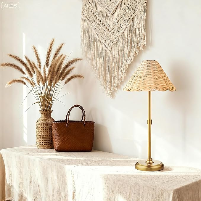 20.5'' Tall Cordless Boho Rattan Table lamp, 5200-mAh Rechargeable Battery, 3-Level Brightness Dimmable, Build-in LED 320 Lumen Max, for Bedside Restaurant Resort Hotel Dining Table