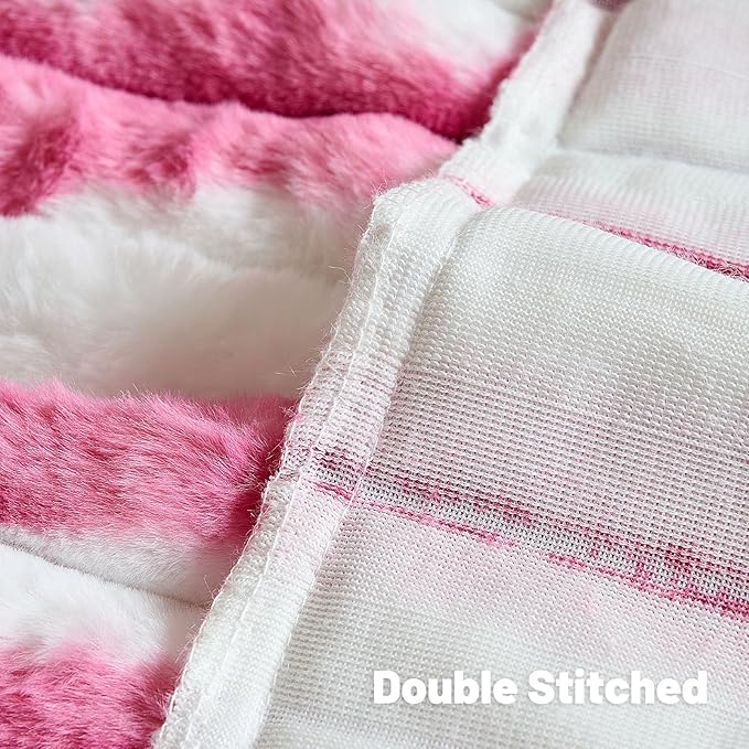 FUTEI Blush Decorative Throw Pillow Covers 12x20 Inch Set of 2, Soft Tie-Dye Faux Rabbit Fur Striped Texture Pillow Case, Modern Home Decor for Couch Bed Living Room