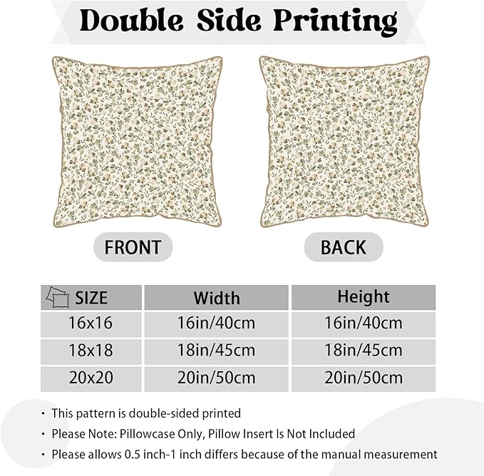 KSLIDS Sage Green Beige Floral Soft Velvet Throw Pillow Covers Set of 2 Vintage Brown Flower Decorative Pillow Covers 20x20 Inch Rustic Pillow Case for Sofa Couch Bedroom Farmhouse Home Decor