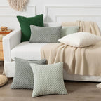Kevin Textile Throw Pillow Covers Soft Corduroy Decorative Set of 2 Boho Striped Pillow Covers Pillowcases Farmhouse Home Decor for Couch Bed Sofa Living Room 24x24 Inch Greyish Green