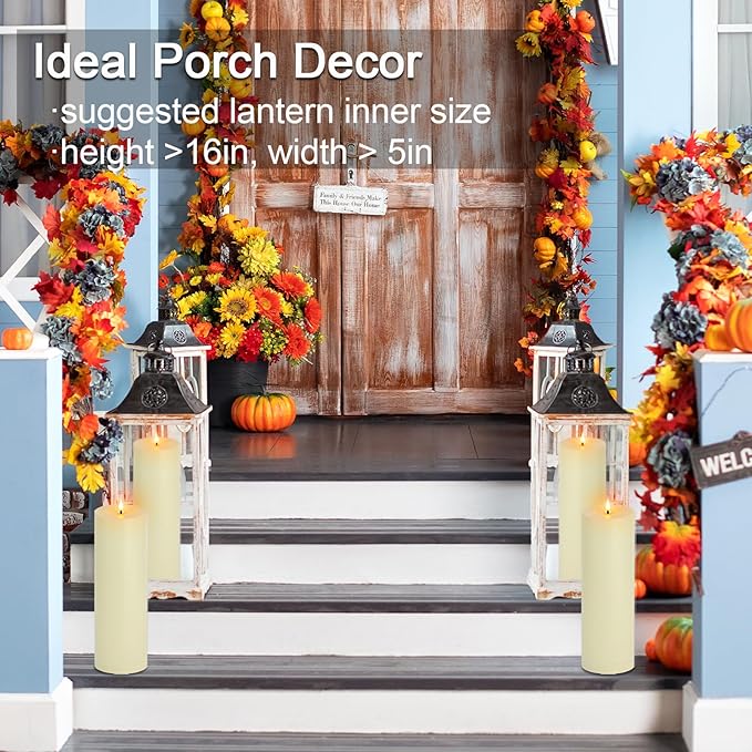 14" x 4" Large Outdoor Candles with Timer Waterproof, Remote Control Flickering Flameless Candles Battery Operated, Tall Fake LED Pillar Candle for Patio Porch Lantern, Ivory, 2 Pack