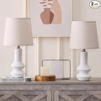 20 Inch White Ceramic Table Lamp Set of 2 with Oatmeal Fabric Shade, 3-Way Dimmable Small Bedside Lamp for Bedroom, Office, Living Room & Nightstand