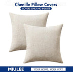 MIULEE Pack of 2 Euro Sham Pillow Covers 24x24 Inch Neutral Beige Modern Boho Accent Decorative Throw Pillow Covers Soft Chenille Farmhouse Cushion Covers for Home Decor Couch Bed Sofa Living Room