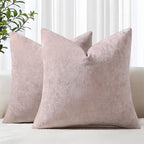 decorUhome Chenille Blush Pink Throw Pillow Covers 20x20 Inch Set of 2, Decorative Soft Couch Pillow Covers Solid Dyed Accent Velvet Farmhouse Neutral Square Pillow Cases for Sofa Bed Living Room