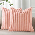 Pallene Faux Fur Plush Throw Pillow Covers 18x18 Set of 2, Luxury Soft Fluffy Striped Decorative Pillow Covers for Sofa, Couch, Living Room, Pink