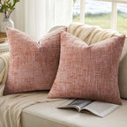 decorUhome Pink Chenille Throw Pillow Covers 18x18 Set of 2 Thick Textured Slubby Couch Pillow Covers Farmhouse Accent Modern Neutral Decorative Pillow Cases for Bed Sofa Living Room