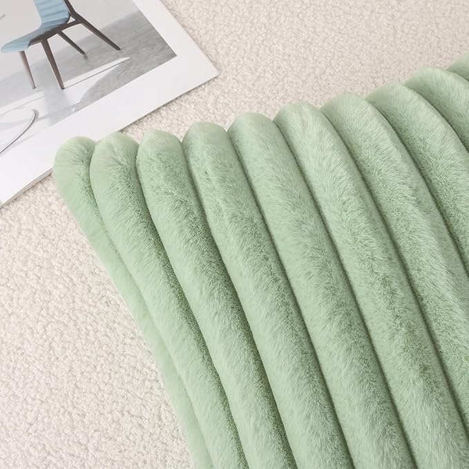 Pallene Faux Fur Plush Throw Pillow Covers 20x20 Set of 2, Luxury Soft Fluffy Striped Decorative Pillow Covers for Sofa, Couch, Living Room, Sage Green