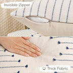 Boho Throw Pillow Covers 18x18 Set of 2 Neutral Woven Decorative Pillowcases Cotton Tufted Couch Pillows Modern Farmhouse Accent Cushion Covers for Sofa Couch Bed Living Room Home Decor, Navy Blue