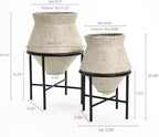 LuxenHome Planters for Indoor Plants, Set of 2 Indoor Plant Pots, Novelty Decorative Planters with Black Metal Stands, Distressed Cachepot Cauldron Large Floor Flower Pot for Living Room, 11 & 16 Inch