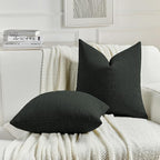 FUTEI Black Chenille Decorative Throw Pillow Covers 22x22 Inch Set of 2,Soft Cozy Faux Linen Textured Cushion Case,Farmhouse Home Decor for Couch Living Room