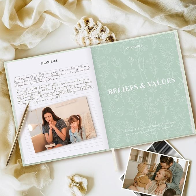 Lanpn Mom Life Story Book Journal with 270+ Prompts, Linen Hardcover Mother Story Guided Journal, Mom Memory Keepsake Book to Fill Out, Mother's Day Birthday Christmas Gift for Mom, Sage Green