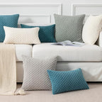 Kevin Textile Throw Pillow Covers Soft Corduroy Decorative Set of 2 Boho Striped Pillow Covers Pillowcases Farmhouse Home Decor for Couch Bed Sofa Living Room 20x20 Inch Greyish Green