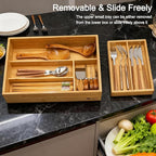 2-Tier Drawer Organizer with Removable Cutlery Tray Kitchen Utensil Silverware Drawer Organizer, Silverware Tray for Drawer Utensil Holder Bamboo Flatware Box for Utensils Stationery Cosmetics (S)