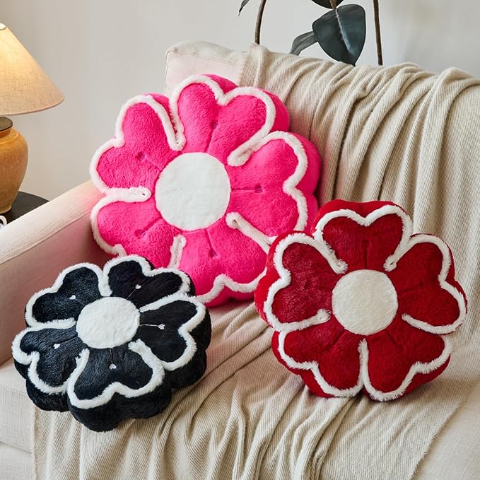 Flower Shaped Decorative Throw Pillow Cushion for Bed Couch, Cute Flower Plush Throw Pillows Home Decor Floor Pillow Seating Cushions (Hot Pink, 17.7 Inches)