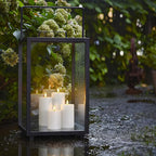 Waterproof Flickering Auto Timer White Plastic Flameless Candles with Candle Grease, 3" x4" 5" 6" 7" Outdoor LED Long Lasting Battery Operated Remote Control Pillar Candles, Pack of 4