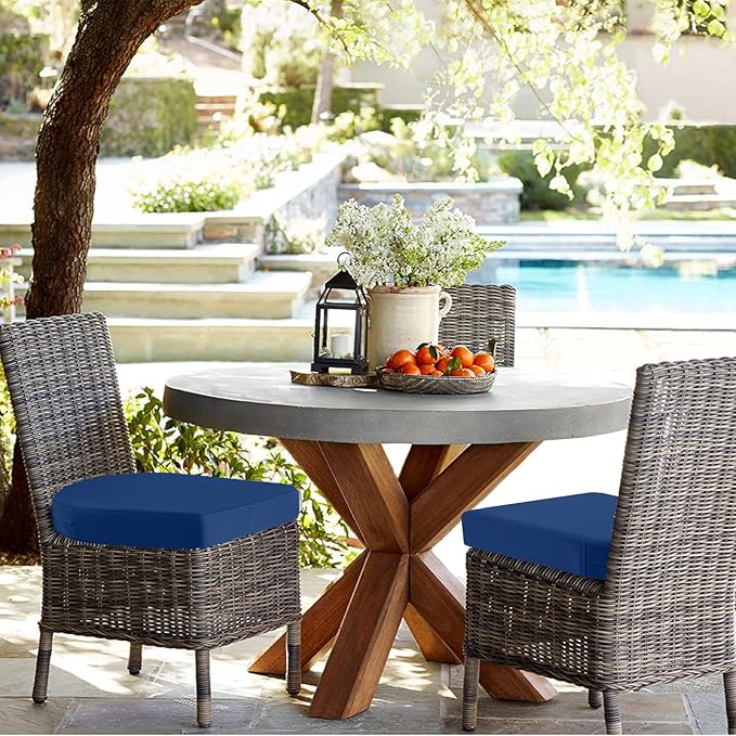 idee-home Outdoor Chair Cushions Set of 4, Thick 17" x 17" x 3" Patio Chair Cushions for Outdoor Furniture Waterproof with Ties, Seat Cushion, Patio Chair Pads Dining Chair Dark Cerulean