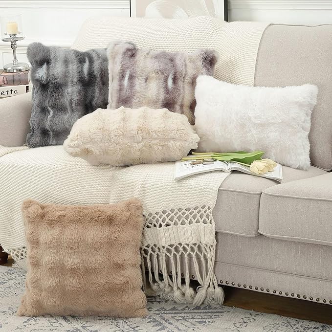 MADIZZ Pack of 2 Thick Plush Wool Throw Pillow Covers 16x16 Inch Dark Grey Soft Neutral Decorative Throw Pillows Accent Boho Cushion Covers for Couch Sofa Bedroom Pillow Shell