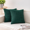 Pack of 2 Corduroy Decorative Throw Pillow Covers 24x24 Inch Soft Striped Pillow Covers Modern Farmhouse Home Decor for Sofa Living Room Couch Bed（Blackish Green）
