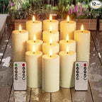 Outdoor Candles with Timer Waterproof: Set of 12 2.2''×4'' 5'' 6'' 7'' Flameless LED Pillar Candles with Remote Battery Candles Flicking Ivory for Fireplace Christmas Patio Wedding Centerpieces