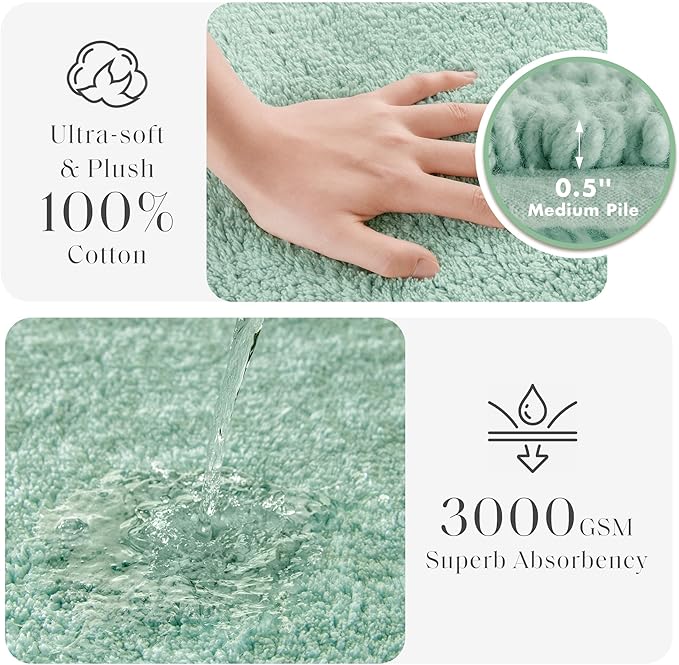 Madison Park Splendor Reversible 100% Cotton Tufted Bathroom Rug-3000 GSM Hotel Quality Luxurious Plush Medium Pile Bath Mat Absorbent, Quick Dry, Shower Room Décor, 20x30 Green