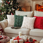 AQOTHES Christmas Tree Decorative White Throw Pillow Covers 20x20 Set of 2, Faux Fur Farmhouse Throw Pillows Cushion Cases for Xmas Winter Holiday Home Decor