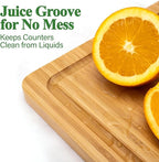Bamboo Cutting Board For Kitchen, Bamboo Cutting Board Set of 3 with Juice Groove, Double-Sided Chopping Board Serving Board with Hanging Hole for Meat, Vegetables and Cheese