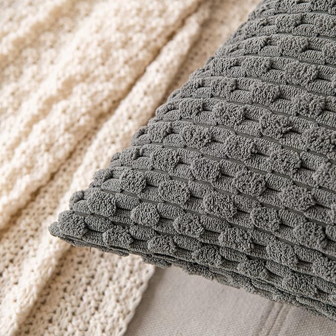 MIULEE Pack of 2 Decorative Throw Pillow Covers 18x18 Inch Soft Boho Striped Textured Corduroy Pillow Covers Modern Farmhouse Home Decor for Couch Bed Sofa Living Room Dark Grey