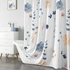 QiyI Watercolor Floral Shower Curtain, 3D Embossed Butterflies Blue Beige Flower Bathroom Curtain, Minimalist White Cloth Bath Curtain, Waterproof Fabric Textured Shower Curtain Set with Hooks, 72x72