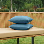NiNi ALL Pack of 2 Decorative Outdoor Waterproof Pillow Covers Square Garden Linen Textured Cushion Sham Throw Pillowcase Set of 2 for Patio Farmhouse Garden Tent Couch 16x16 Inch Dark Blue
