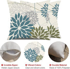 Blue Army Green Outdoor Pillow Covers Set of 2 16X16 Inch Teal Floral Elegant Polyester Flower Pillow Case Outdoor Waterproof Decor for Patio Funiture Garden Linen Cushion Covers 01C16